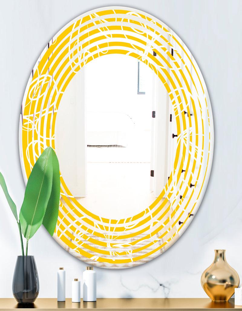 DesignQ Butterflies Hand Drawn Color Pattern - Modern Round Or Oval Wall Mirror - Wave