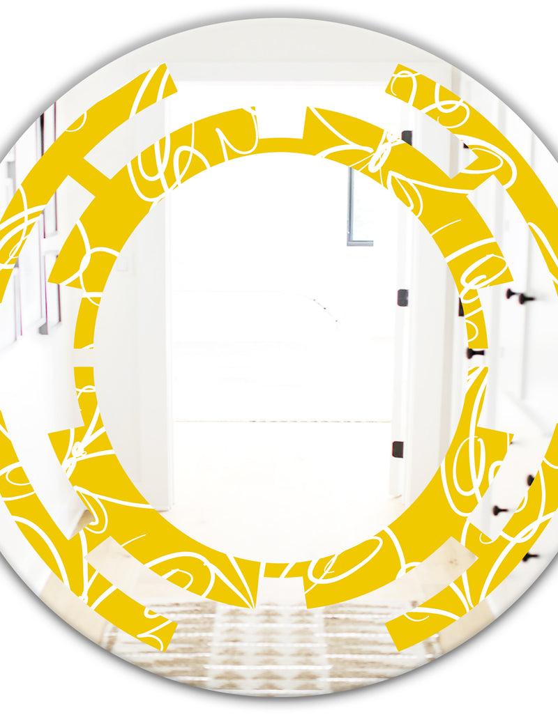 DesignQ Butterflies Hand Drawn Color Pattern - Modern Round Or Oval Wall Mirror - Space