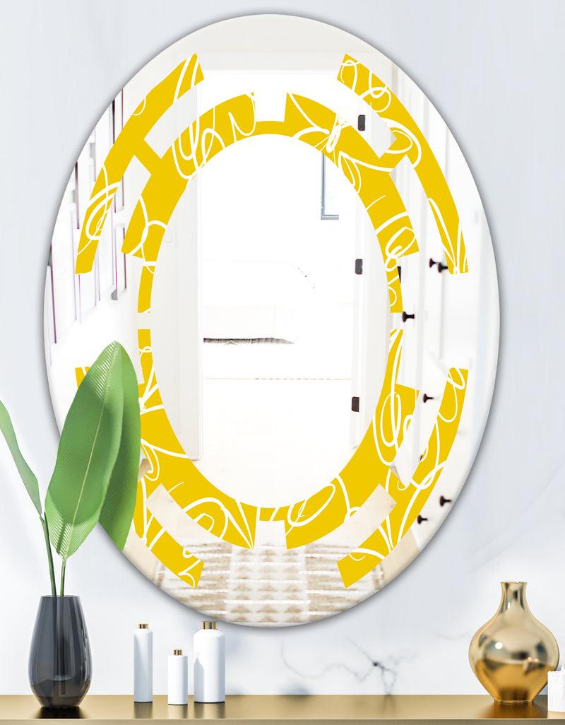 DesignQ Butterflies Hand Drawn Color Pattern - Modern Round Or Oval Wall Mirror - Space