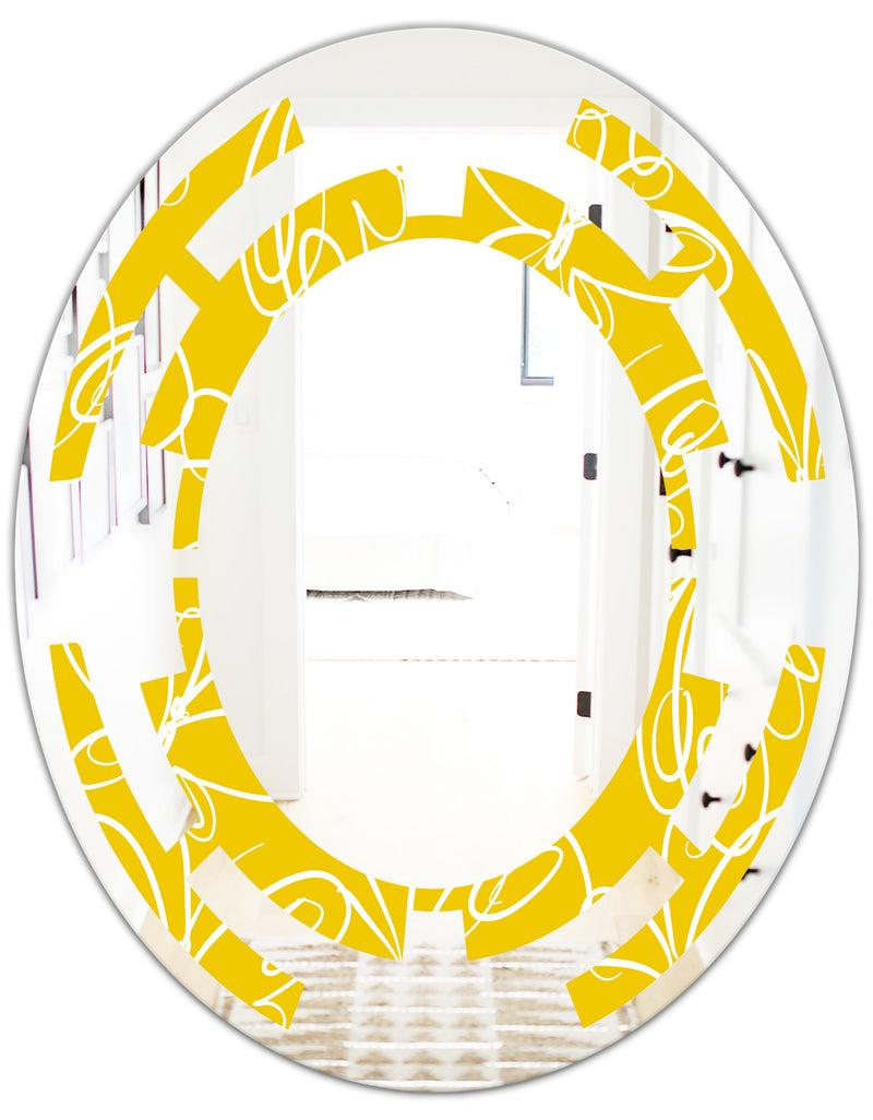 DesignQ Butterflies Hand Drawn Color Pattern - Modern Round Or Oval Wall Mirror - Space