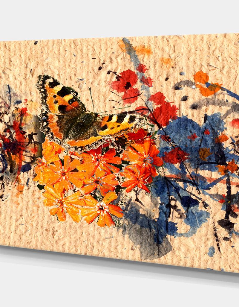 DesignQ Butterfly And Watercolor Painting On Paper - Cottage Canvas Wall Art
