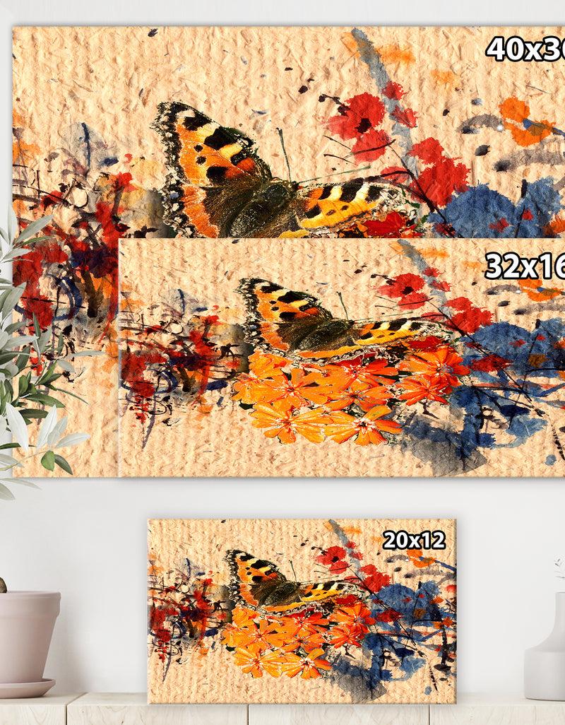 DesignQ Butterfly And Watercolor Painting On Paper - Cottage Canvas Wall Art