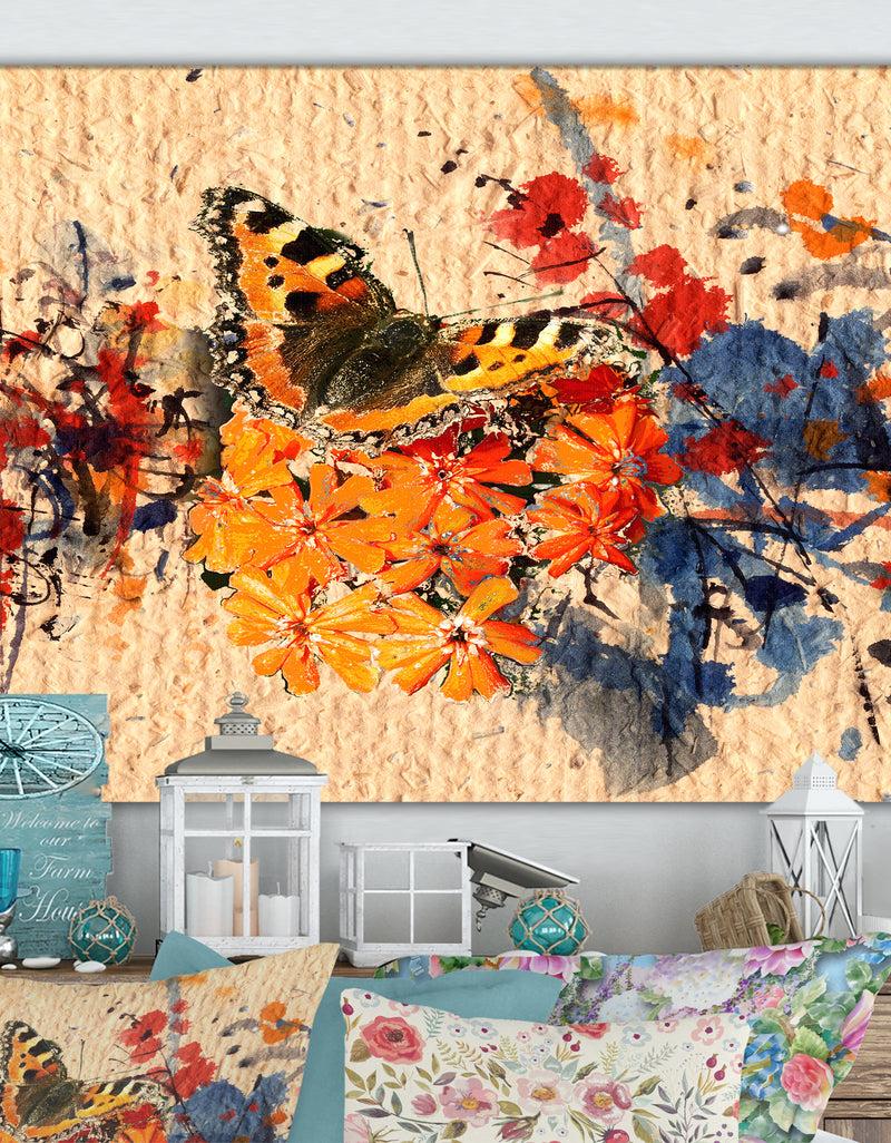 DesignQ Butterfly and watercolor painting on paper - Cottage Canvas Wall Art