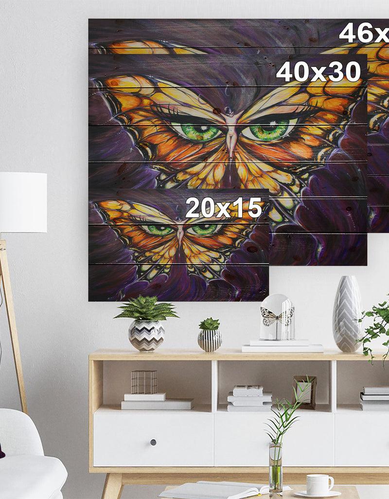 DesignQ Butterfly With Eyes In Wings - Contemporary Animals Painting Print On Natural Pine Wood