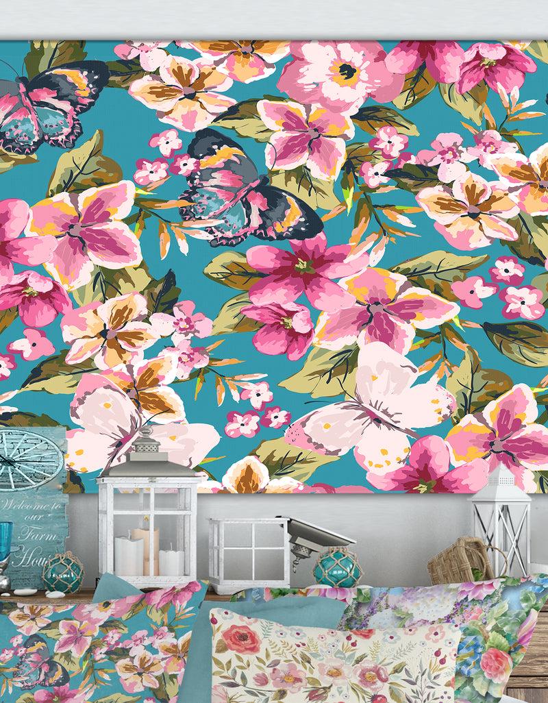 DesignQ Butterfly with floral pattern - Cottage Canvas Wall Art