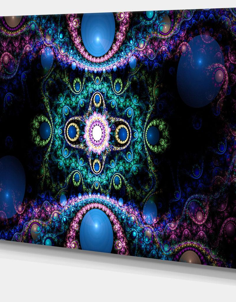 DesignQ Cabalistic Blue Fractal Pattern - Extra Large Abstract Canvas Art Print