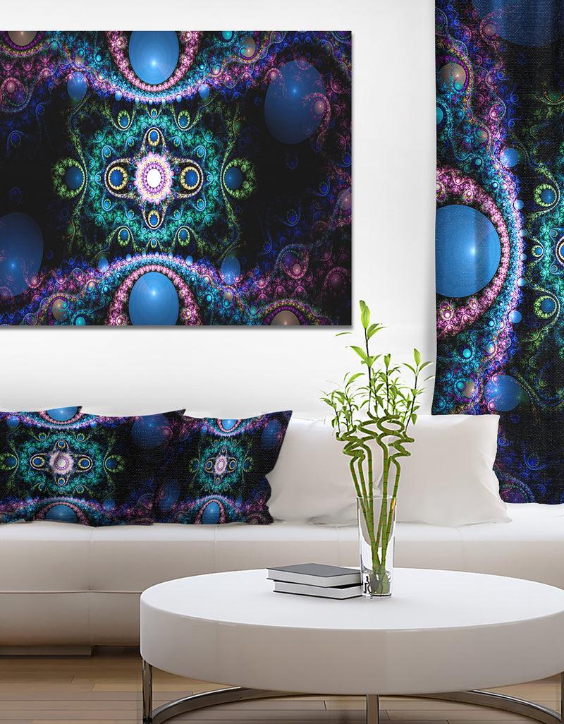 DesignQ Cabalistic Blue Fractal Pattern - Extra Large Abstract Canvas Art Print