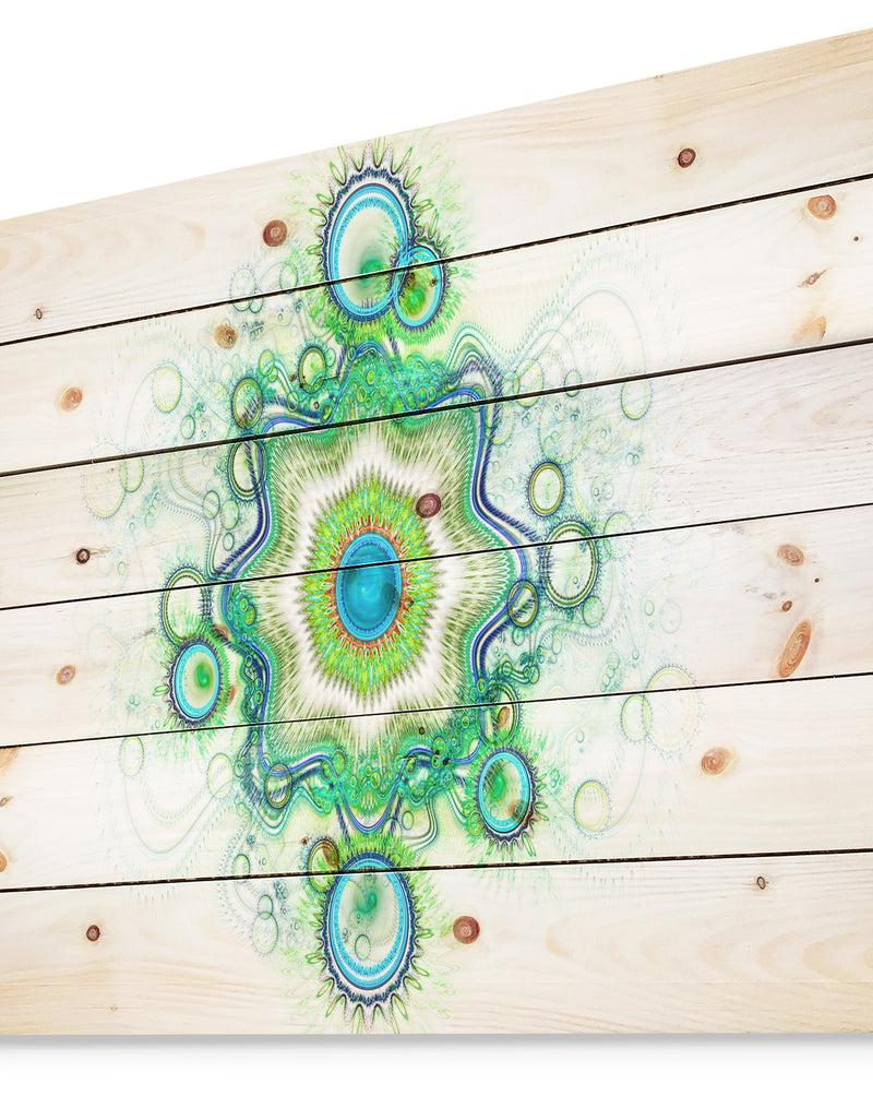 DesignQ Cabalistic Star Fractal Flower - Abstract Print On Natural Pine Wood