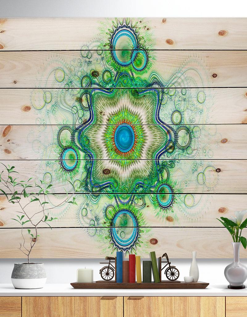 DesignQ Cabalistic Star Fractal Flower - Abstract Print on Natural Pine Wood