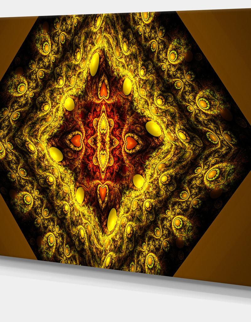 DesignQ Cabalistic Yellow Fractal Design - Abstract Wall Art Canvas