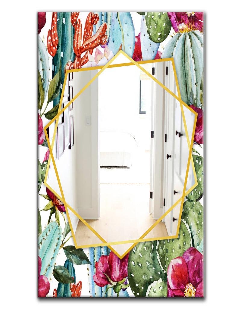 DesignQ Cactus Pattern Watercolor - Traditional Mirror - Frameless Wall Mirror