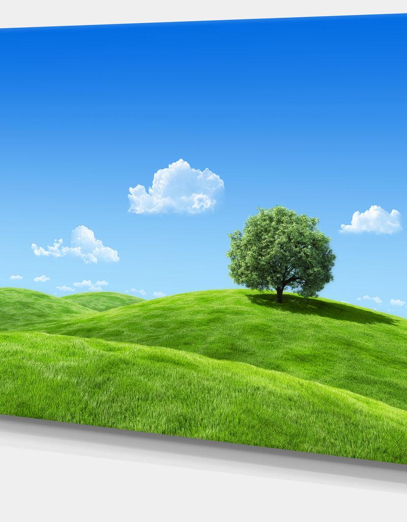 DesignQ Calm Meadow With Single Tree - Landscape Canvas Wall Artwork