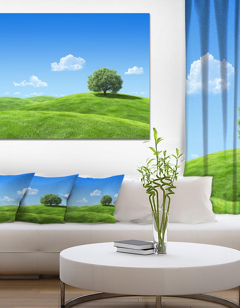 DesignQ Calm Meadow With Single Tree - Landscape Canvas Wall Artwork