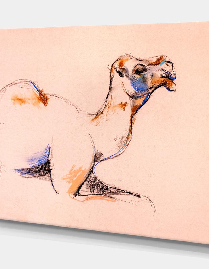 DesignQ Camel Sketch - Animals Sketch Painting Print On Wrapped Canvas