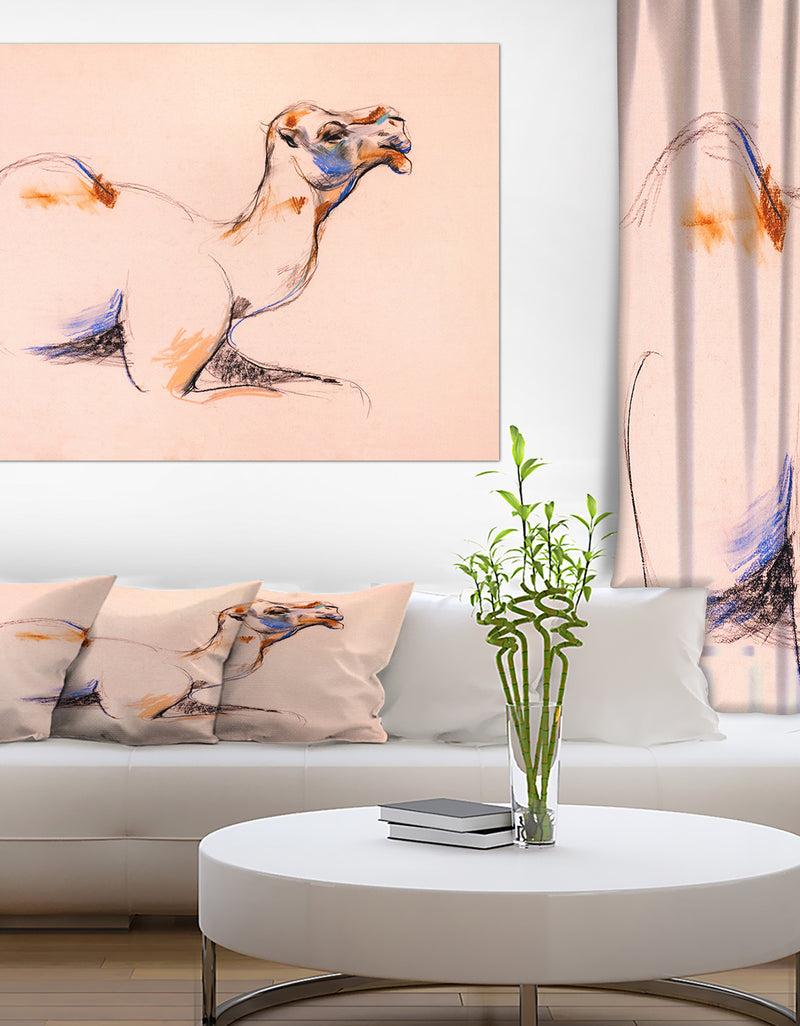 DesignQ Camel sketch - Animals Sketch Painting Print on Wrapped Canvas