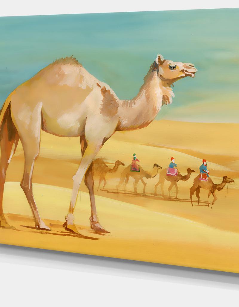 DesignQ Camel Walking In Desert - Watercolor Animal Canvas Print
