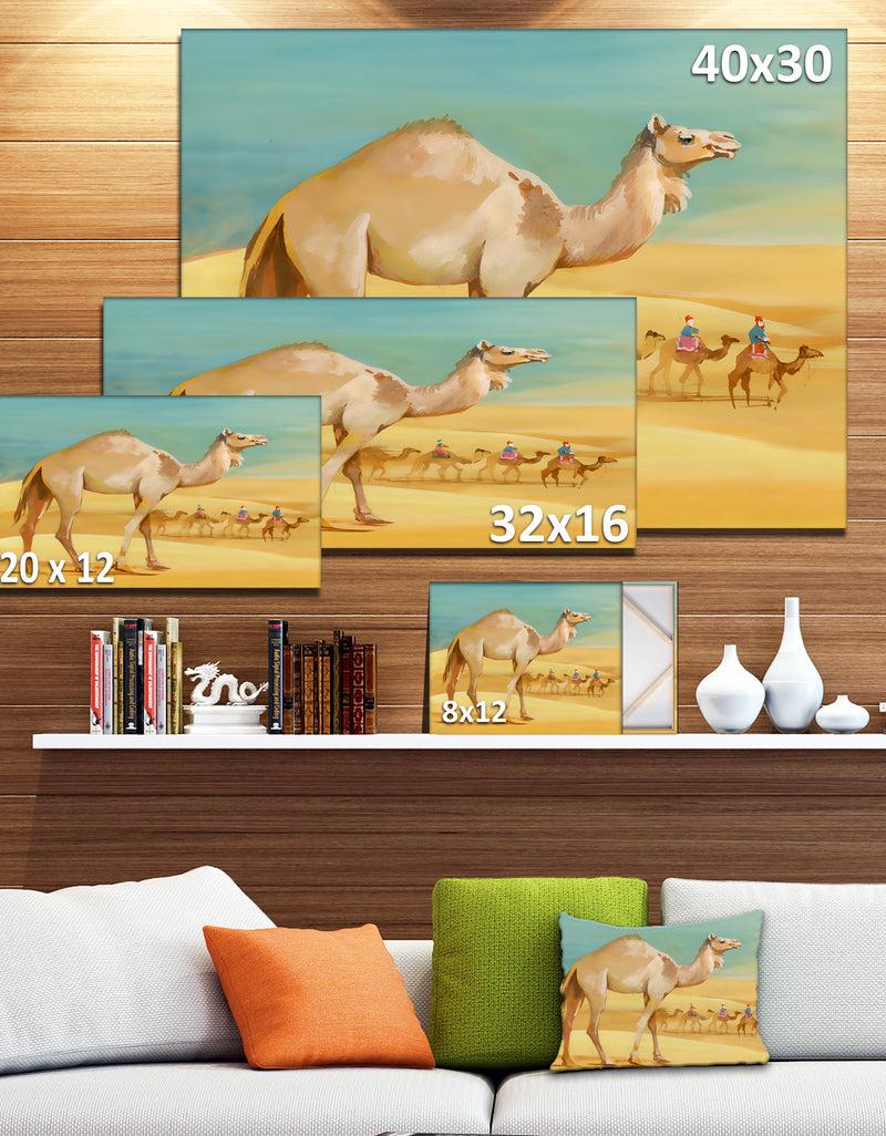 DesignQ Camel Walking In Desert - Watercolor Animal Canvas Print