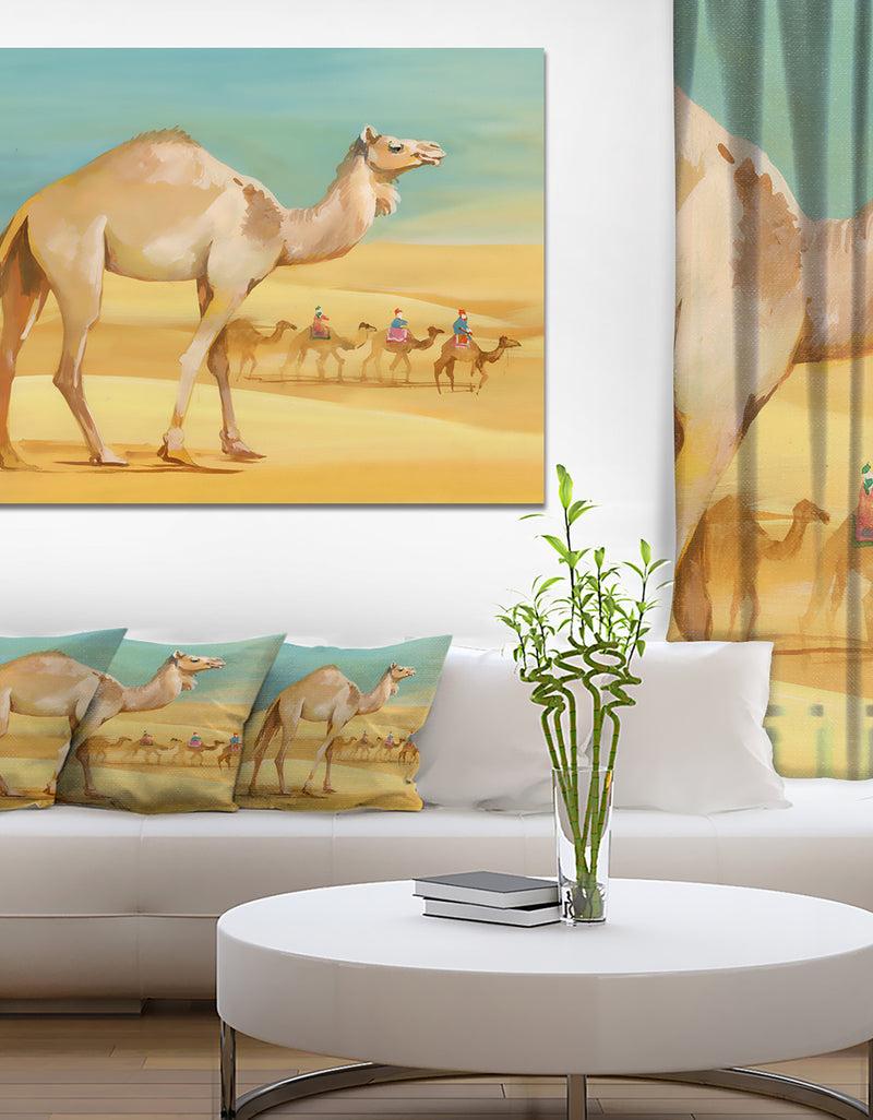 DesignQ Camel Walking in Desert - Watercolor Animal Canvas Print