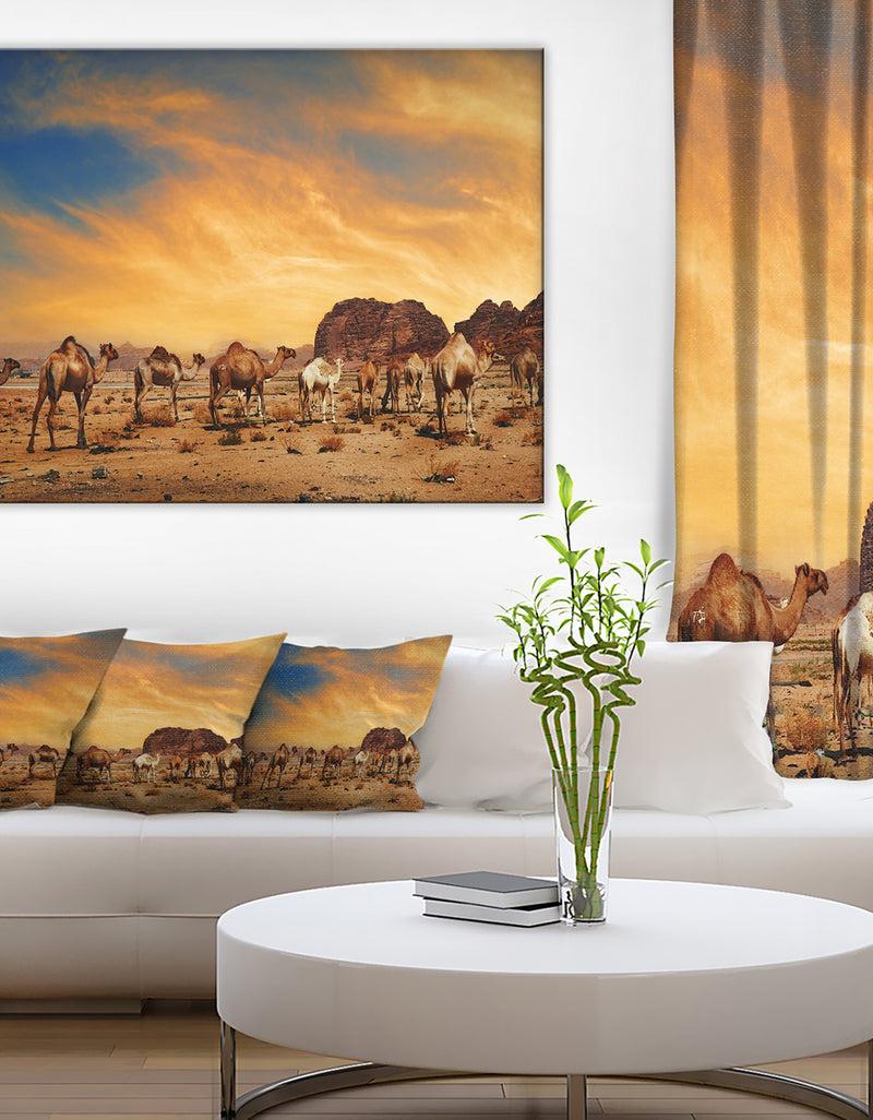 DesignQ Camels in Wadi Rum Photography Canvas Art Print