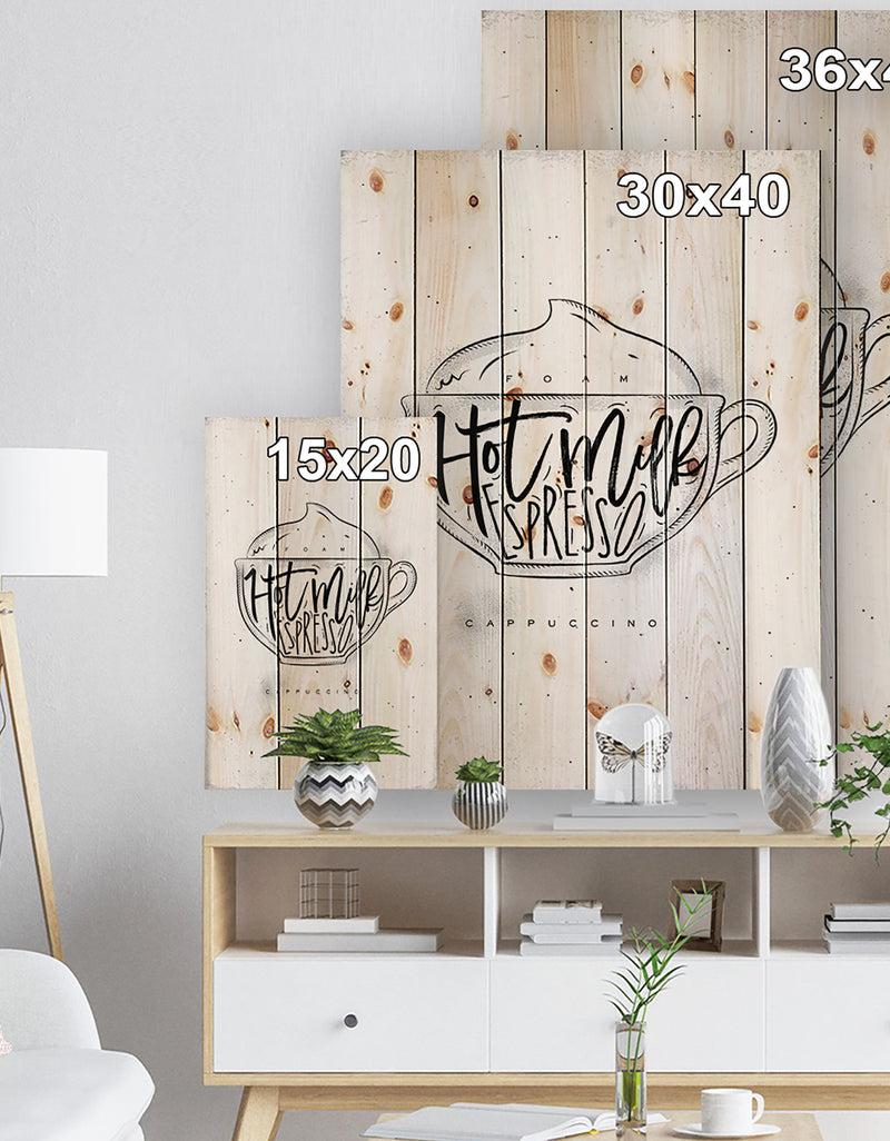 DesignQ Cappuccino Cup White - Food Painting Print On Natural Pine Wood