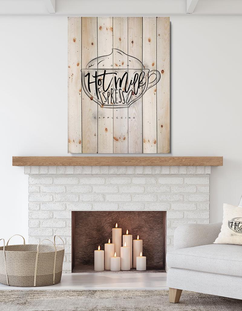 DesignQ Cappuccino cup white - Food Painting Print on Natural Pine Wood