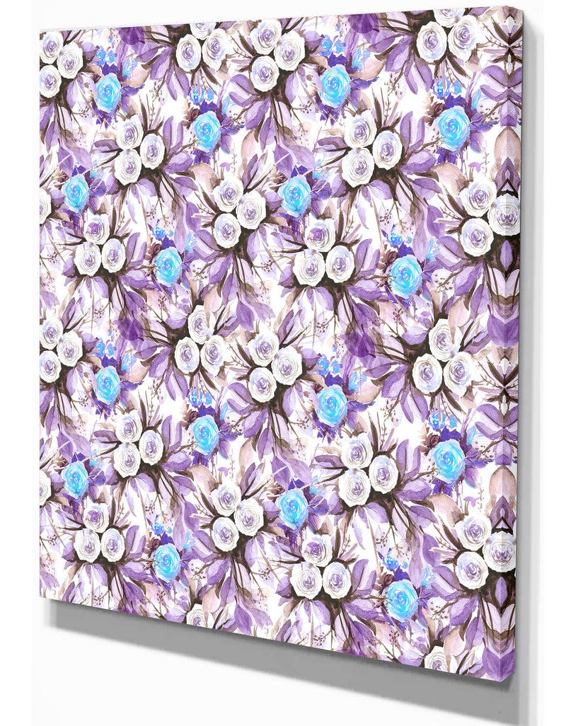 DesignQ Cascade Bouquet Royal Blue Purple And White Flowers - Floral Painting Print On Wrapped Canvas