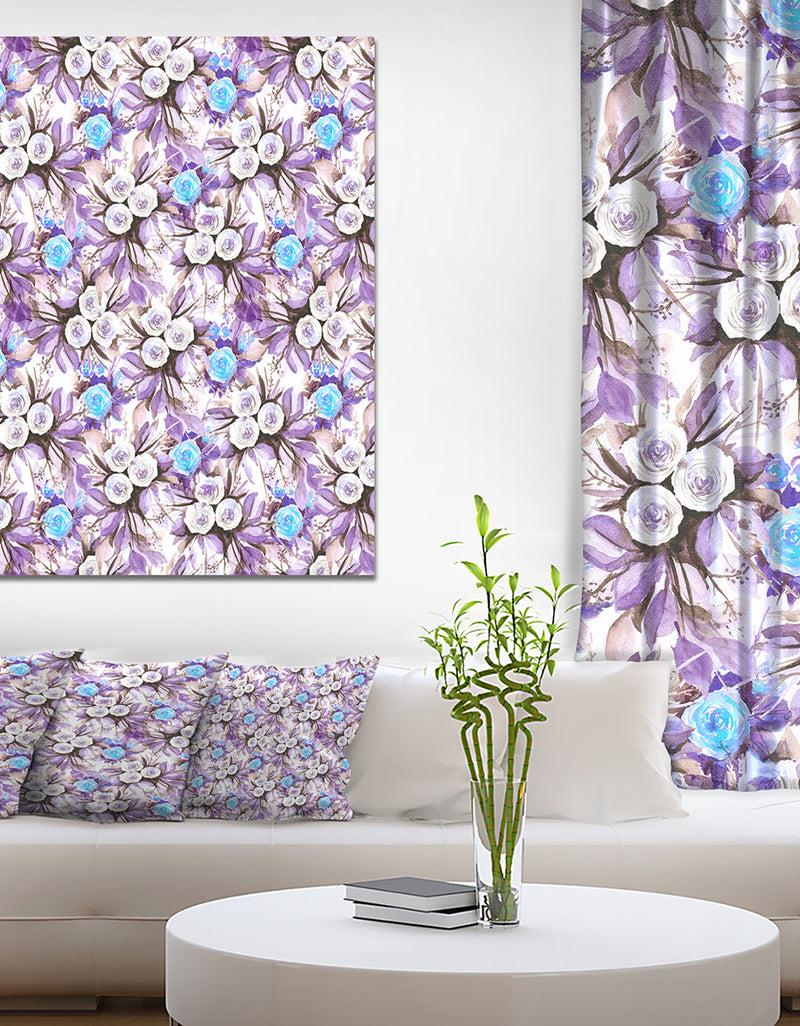 DesignQ Cascade Bouquet Royal Blue Purple and White Flowers - Floral Painting Print on Wrapped Canvas