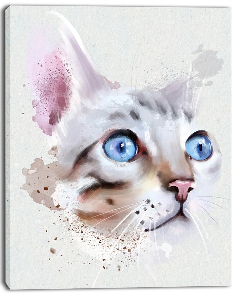 DesignQ Cat With Blue Eyes Watercolor - Modern Animal Canvas Wall Art