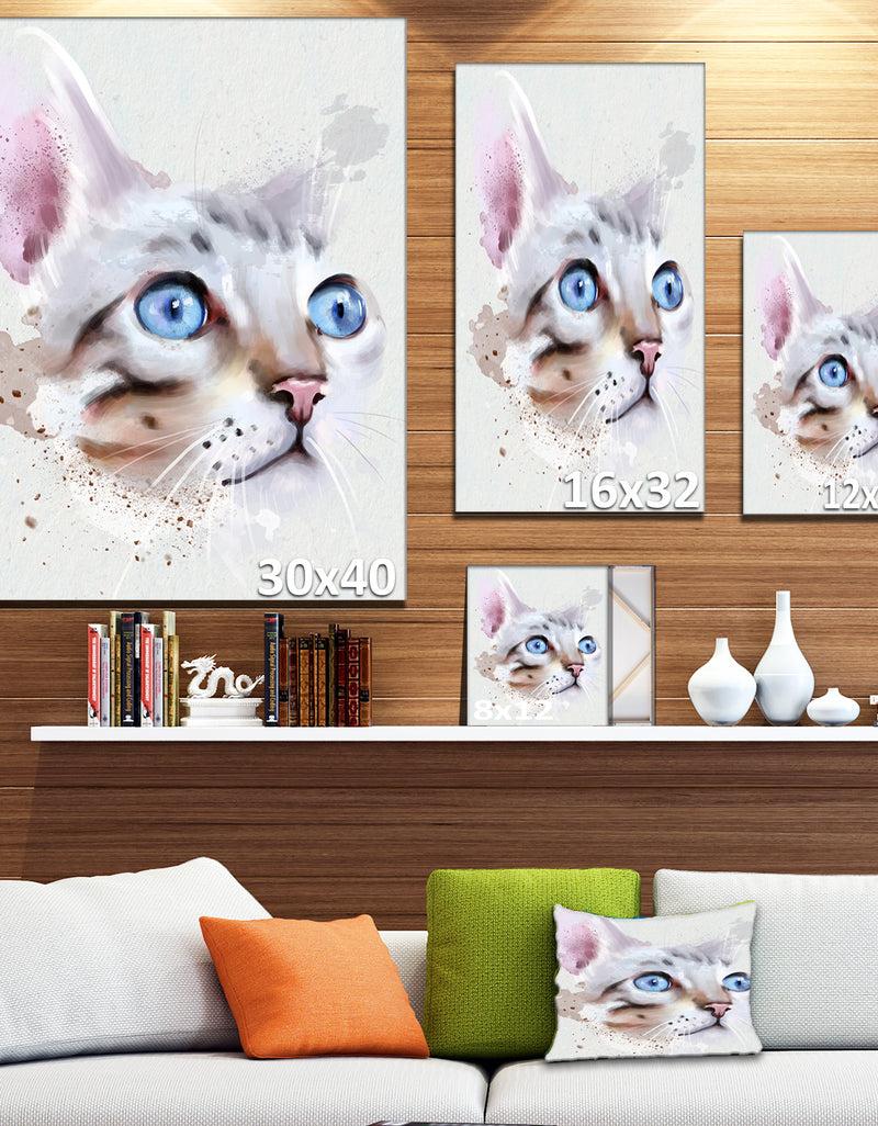 DesignQ Cat With Blue Eyes Watercolor - Modern Animal Canvas Wall Art