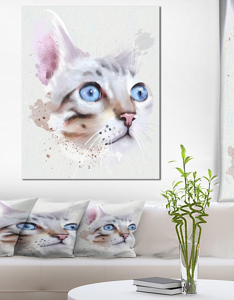 DesignQ Cat with Blue Eyes Watercolor - Modern Animal Canvas Wall Art