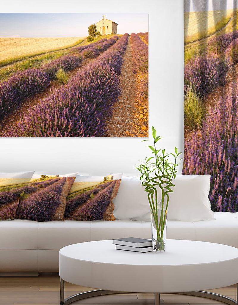 DesignQ Chapel with Lavender and Grain Field - Large Flower Canvas Wall Art