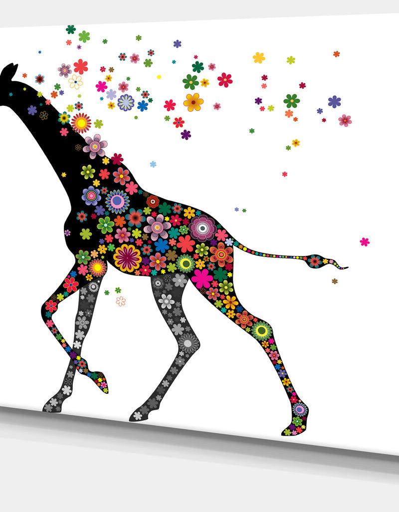 DesignQ Cheerful Giraffe Running - Animal Digital Art Canvas Print