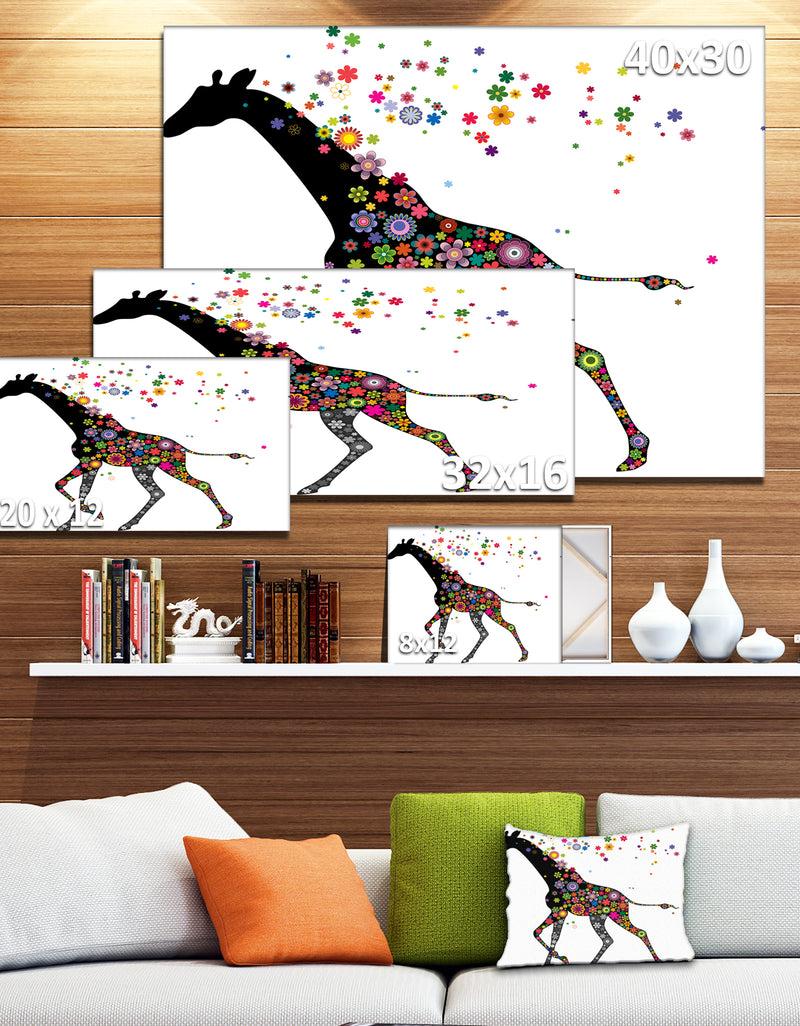 DesignQ Cheerful Giraffe Running - Animal Digital Art Canvas Print