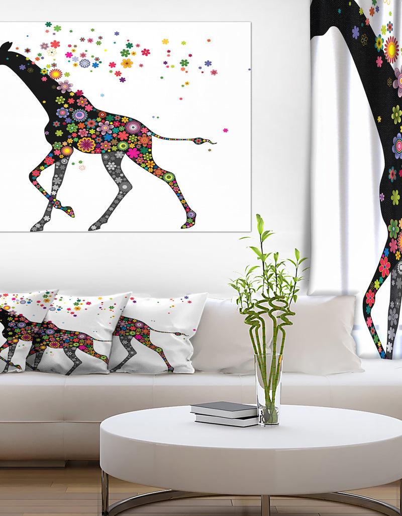 DesignQ Cheerful Giraffe Running - Animal Digital Art Canvas Print