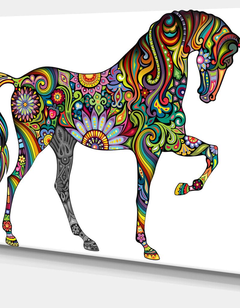 DesignQ Cheerful Horse - Animal Digital Art Canvas Print