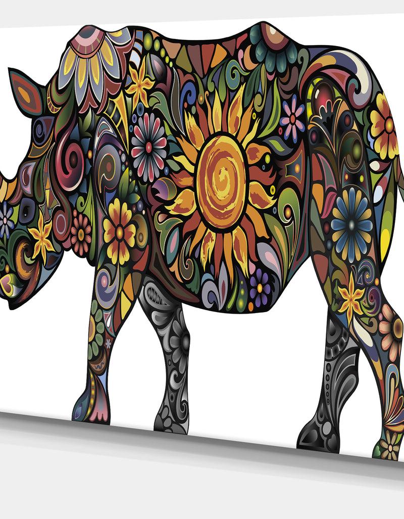 DesignQ Cheerful Rhinoceros On White - Animal Digital Canvas Print