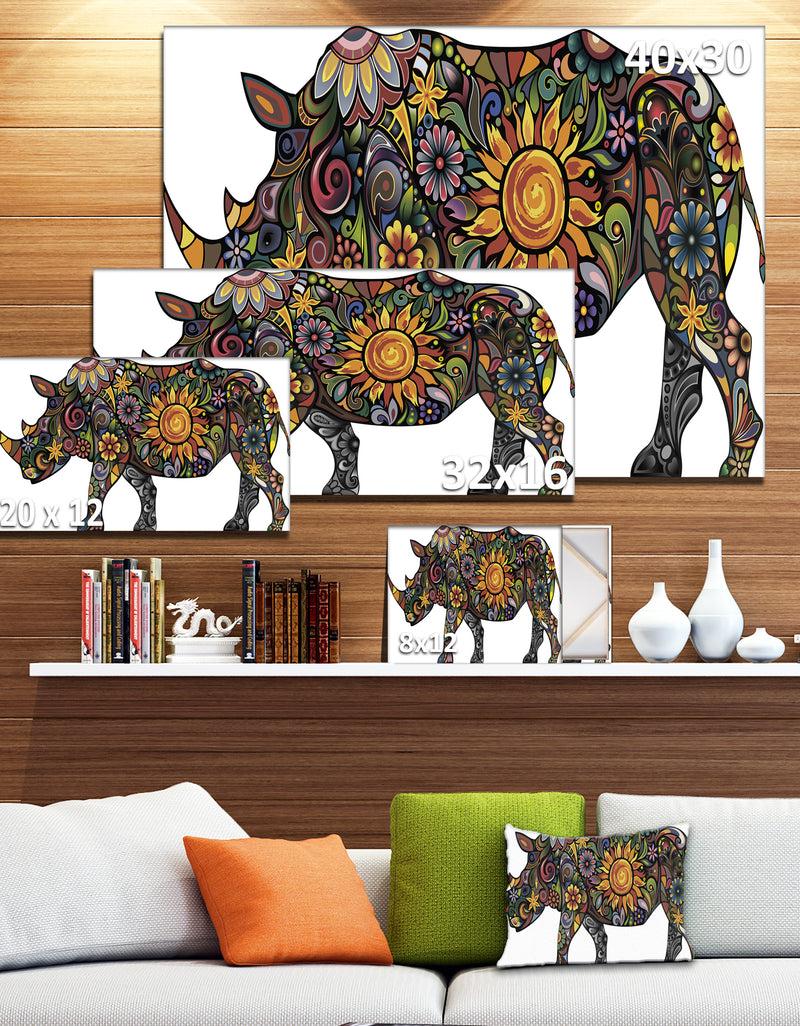 DesignQ Cheerful Rhinoceros On White - Animal Digital Canvas Print