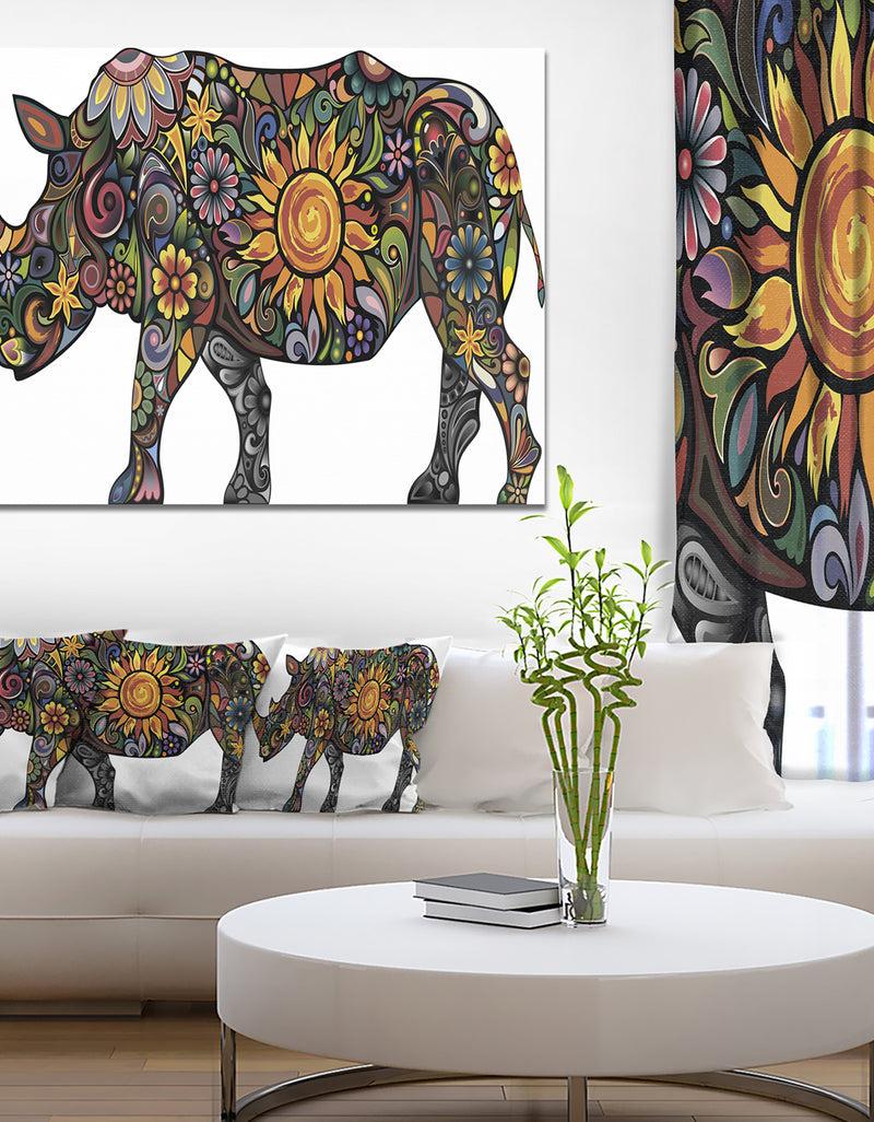 DesignQ Cheerful Rhinoceros on White - Animal Digital Canvas Print