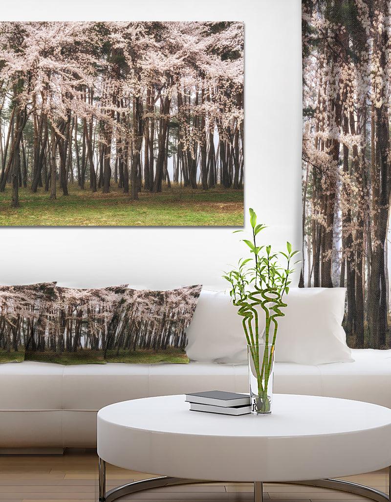 DesignQ Cherry Blossoms in Pine Tree - Extra Large Landscape Canvas Art Print
