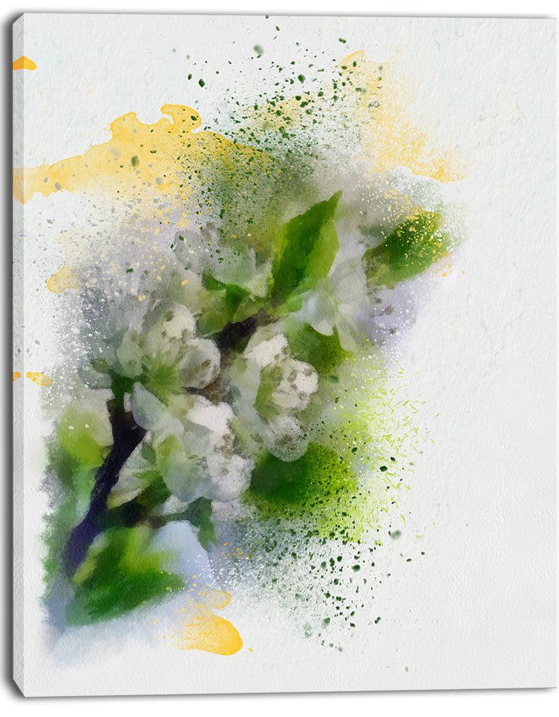 DesignQ Cherry Branch With Leaves And Flowers - Flower Artwork On Canvas