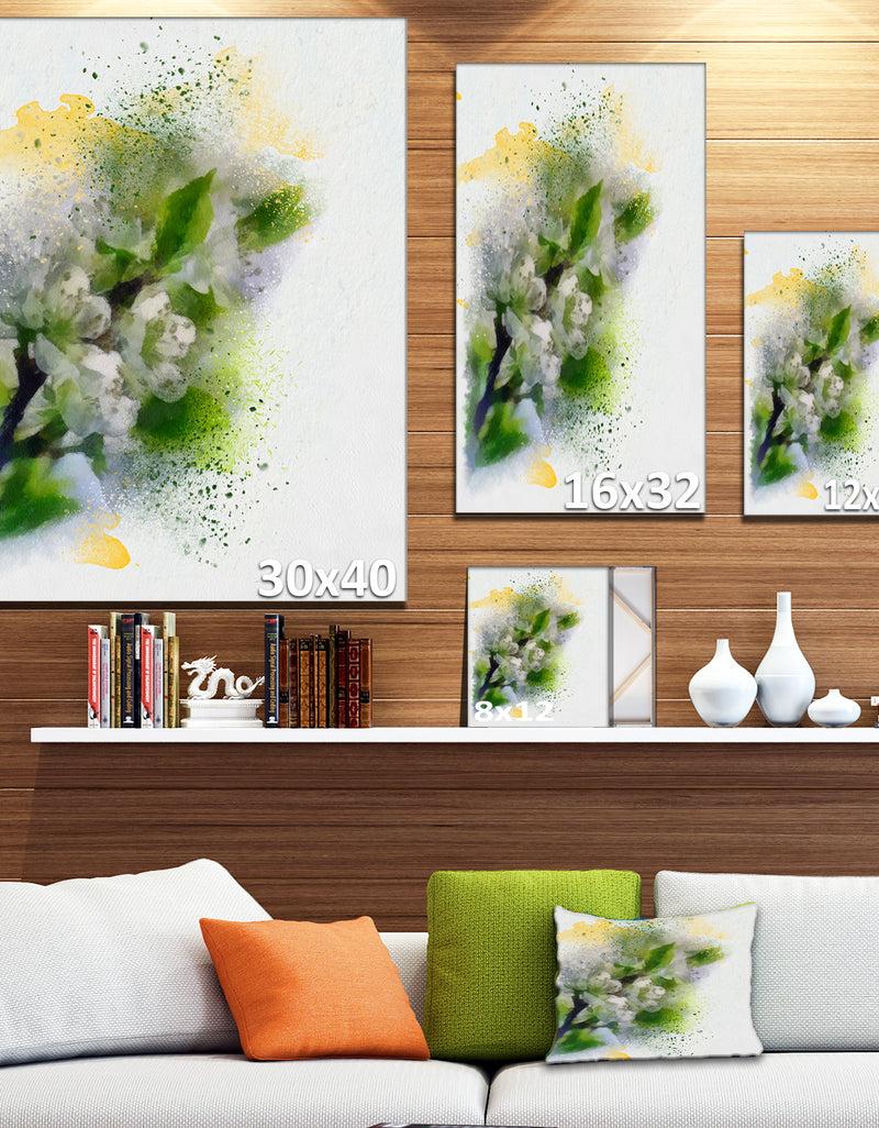 DesignQ Cherry Branch With Leaves And Flowers - Flower Artwork On Canvas
