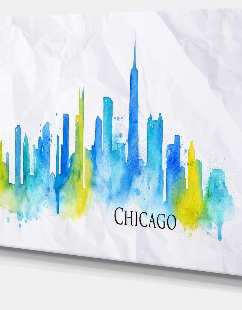 DesignQ Chicago Blue Green Silhouette ? Cityscape Canvas Print