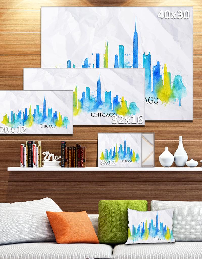 DesignQ Chicago Blue Green Silhouette ? Cityscape Canvas Print