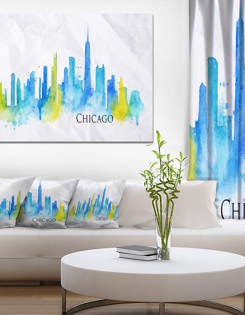DesignQ Chicago Blue Green Silhouette ? Cityscape Canvas Print