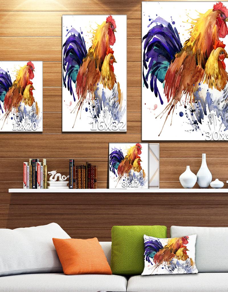 DesignQ Chicken And Rooster Family - Illustration Of Farmhouse Animals Of Painting Print On Wrapped Canvas