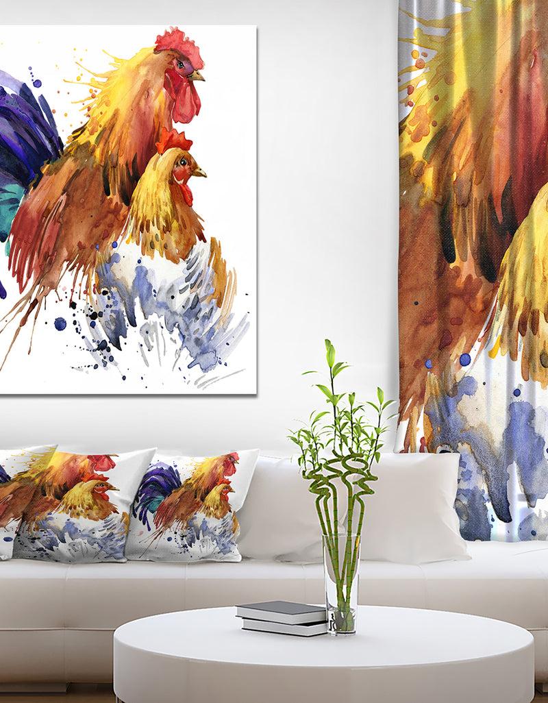 DesignQ Chicken and Rooster Family - Illustration of Farmhouse Animals of Painting Print on Wrapped Canvas