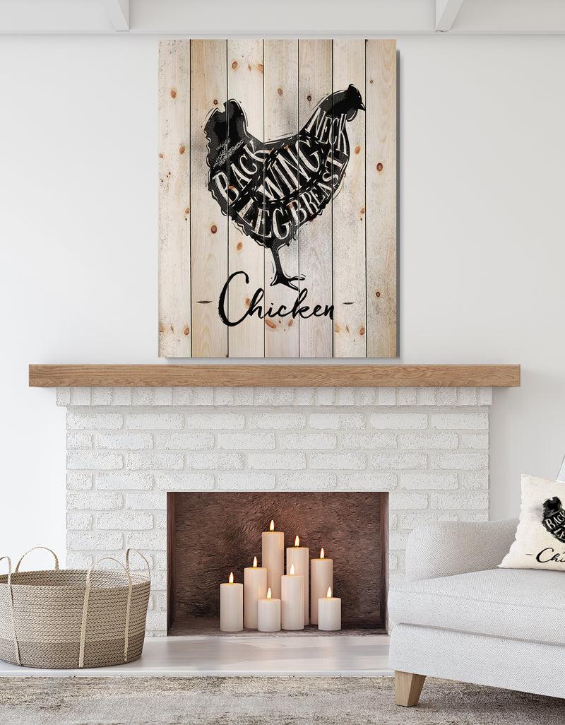 DesignQ Chicken cutting scheme - Farmhouse Animal Painting Print on Natural Pine Wood