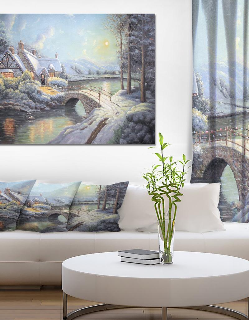DesignQ Christmas Moonlight - Landscapes Painting Print on Wrapped Canvas