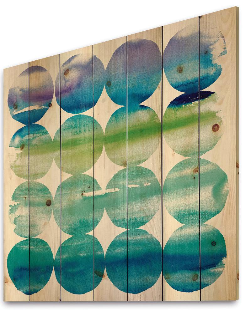 DesignQ Circle Abstract Blue Colorfields I - Modern & Transitional Print On Natural Pine Wood