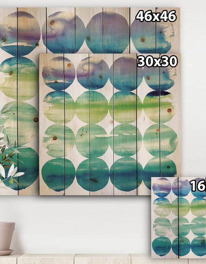 DesignQ Circle Abstract Blue Colorfields I - Modern & Transitional Print On Natural Pine Wood